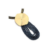 Load image into Gallery viewer, Yellow Gold Lilypad on Black Cord with Sparkly Bead Tassle Adjustable Length Necklace from Frinkle