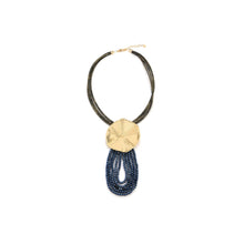 Load image into Gallery viewer, Yellow Gold Lilypad on Black Cord with Sparkly Bead Tassle Adjustable Length Necklace from Frinkle