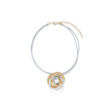 Load image into Gallery viewer, Whirlwind - Crystal and Yellow Gold Swirl Pendant on Silver Leather Adjustable Necklace from Frinkle